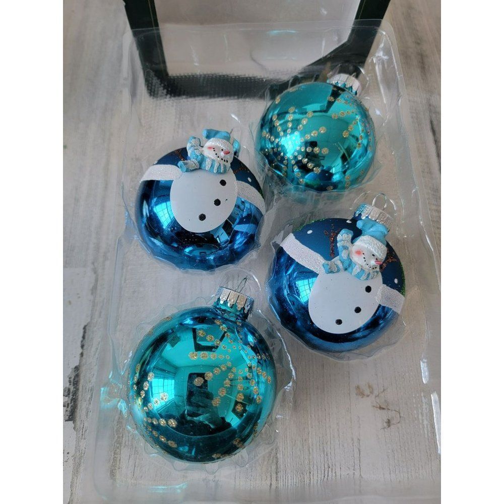 Krebs snowman blue ball glass‎ ornament set xmas decor
